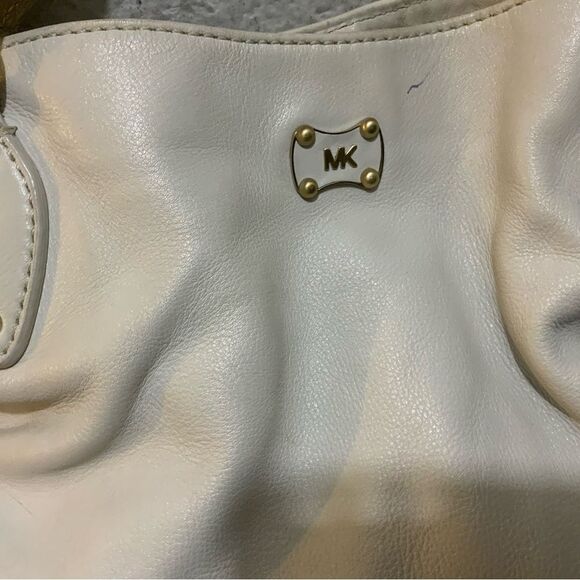 MICHAEL KORS Cream Pebbled Leather  Satchel Tote Bag  PEBBLE LEATHER WOVEN - Picture 7 of 15